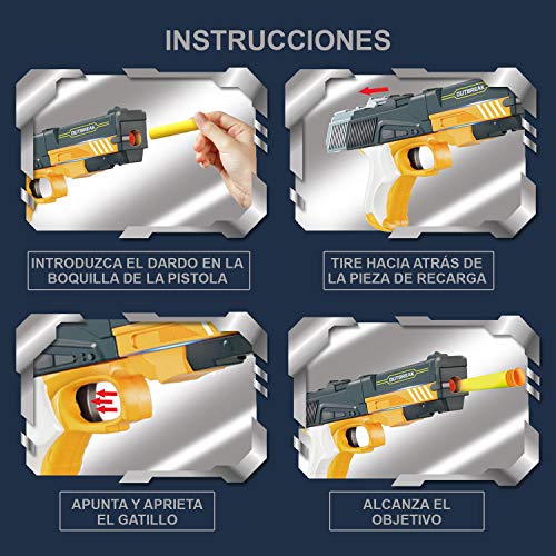 Riviax - Pistolas de Juguete para Niños con Dardos de Espuma, 2 Blaster Espacial + 60 Balas/Flechas + 2 Gafas Protección y 1 Objetivo de Disparo o Tiro, Regalo Cumpleaños y Fiestas Niño/a de 3-12 Años