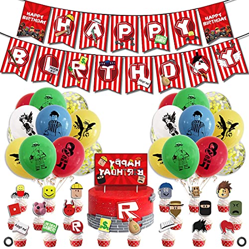 Roblox Decoración para Fiestas de Videojuegos Happy Birthday Gaming Banner Temática Roblox Dibujos Animados para Niños Adultos Fans