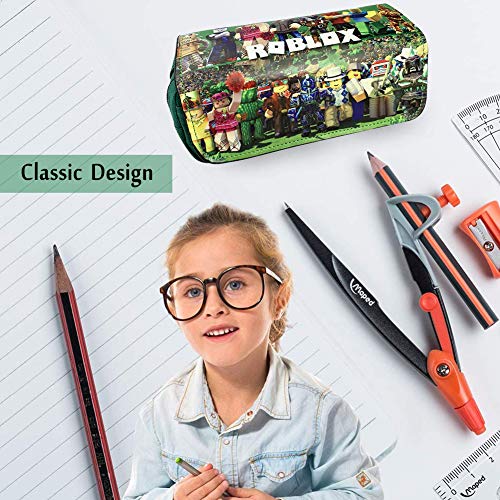 Roblox Estuche Escolar de Gran Capacidad, Bolsa de Lápiz Portable Estuche Organizador de Material Papelería con Cremallera Doble para Estudiantes en Escuela y Empleados en Oficina