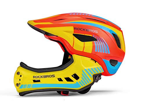 ROCKBROS Casco Integral para Niños de Bicicleta MTB BMX Casco Desmontable Ajustable 48-58CM para 3-15 Años