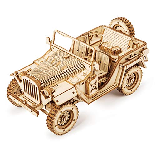 ROKR Car Madera Maquetas para Construir - Maquetas para Montar - Set de Construcción Puzzle 3D para niños y Adultos (Army Jeep)