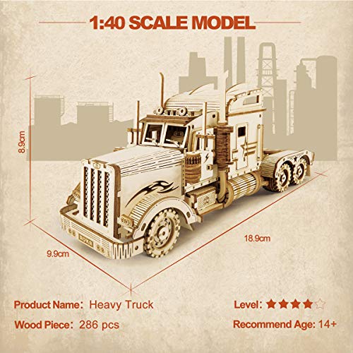 ROKR Car Madera Maquetas para Construir - Maquetas para Montar - Set de Construcción Puzzle 3D para niños y Adultos (Heavy Truck)