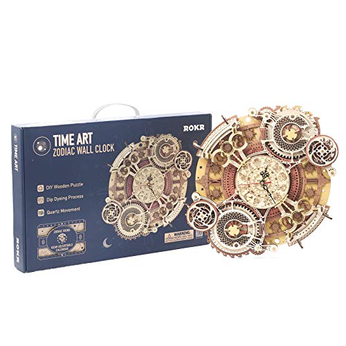 ROKR Rompecabezas Puzzles 3D Zodíaco pared Reloj para Adultos Niños Mayores de 14 Años Maquetas de Madera para Construir Regalos de Decoración Retro 168 Teilen, Zodiac Wall Clock