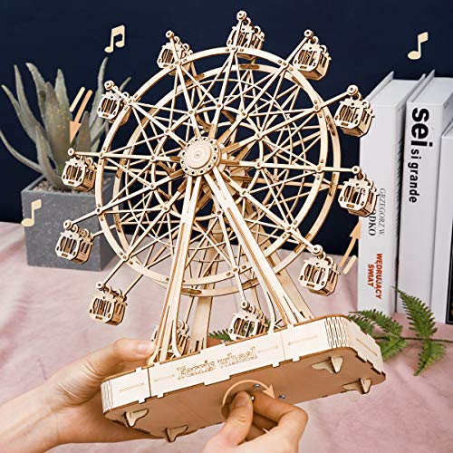 Rolife Modelos Mecánicos Kits Ferris Wheel con música Puzzle de Madera 3D para niños y Adultos