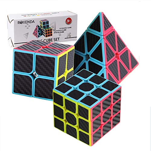 ROXENDA Speed Cube Set, Cubos de Velocidad de 2x2 3x3 Pirámide, Super-Durable con Colores Vivos, Giro Fácil y Juego Suave