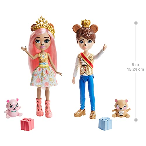 Royal Enchantimals Bonita Bear y Bannon Bear Pack 2 muñecos oso con mascotas, accesorios y ropa de gala (Mattel GYJ07)