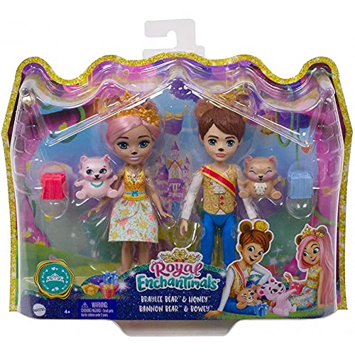 Royal Enchantimals Bonita Bear y Bannon Bear Pack 2 muñecos oso con mascotas, accesorios y ropa de gala (Mattel GYJ07)