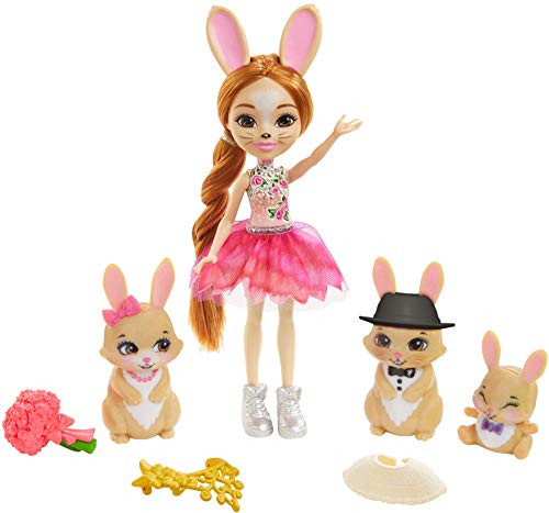 Royal Enchantimals Muñeca con familia de conejos mascota de juguete vestidos de boda (Mattel GYJ08)