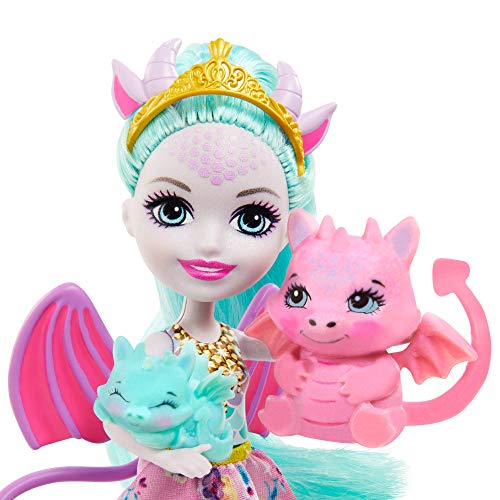 Royal Enchantimals Muñeca invitada con regalos con familia de dragones de juguete (Mattel GYJ09)