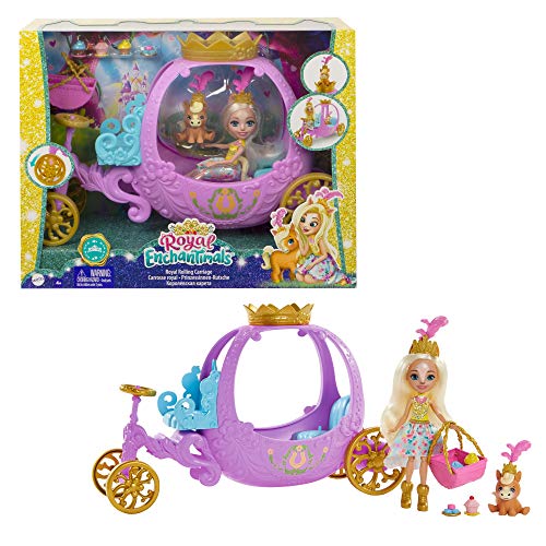 Royal Enchantimals Muñeca pony con carruaje real, mascota y accesorios de juguete (Mattel GYJ16)