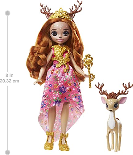 Royal Enchantimals Reina Daviana y Grassy, muñeca ciervo con cervatillo articulado mascota de juguete (Mattel GYJ12)