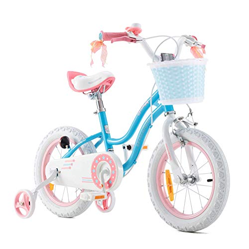 RoyalBaby Bicicleta de Niño niña Stargirl Ruedas auxiliares Bicicletas Infantiles Bicicleta para niños 14 Pulgadas Azul