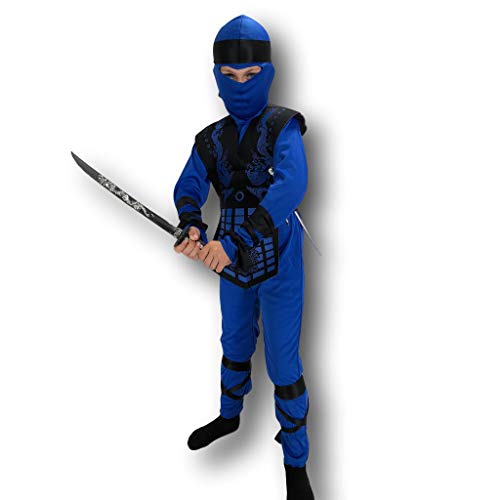 Rubber Johnnies Disfraz de ninja de neón azul, para niños, 3 tamaños, 6-8 años