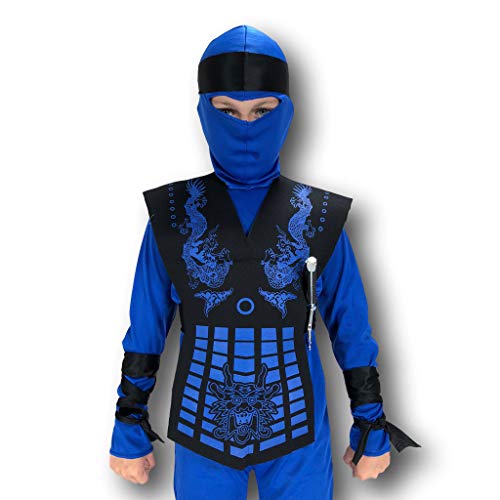 Rubber Johnnies Disfraz de ninja de neón azul, para niños, 3 tamaños, 6-8 años