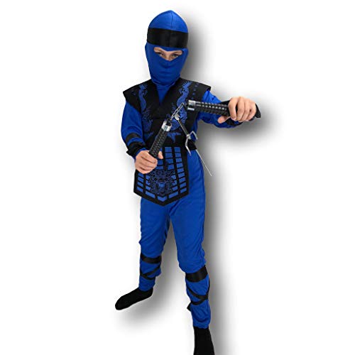 Rubber Johnnies Disfraz de ninja de neón azul, para niños, 3 tamaños, 6-8 años