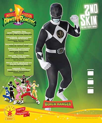 Rubies - Disfraz Oficial de Power Ranger Negro Que se Ajusta como una Segunda Piel, para Adultos, Talla LTraje Ajustado como una Segunda Piel.