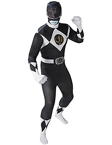 Rubies - Disfraz Oficial de Power Ranger Negro Que se Ajusta como una Segunda Piel, para Adultos, Talla LTraje Ajustado como una Segunda Piel.