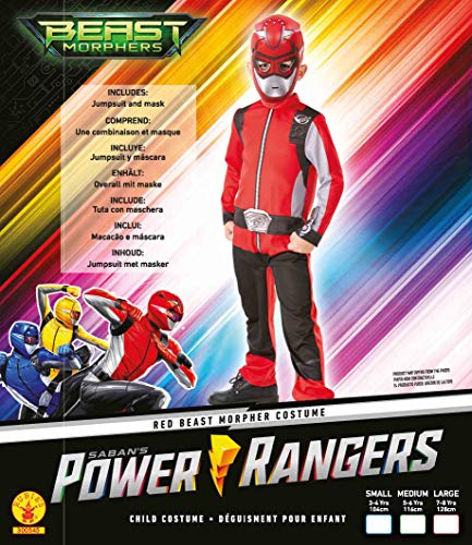 Rubies Disfraz oficial de Power Rangers, Beast Morphers – Disfraz clásico para niños de Ranger rojo, tamaño mediano, 5-6 años