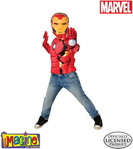 Rubies- Rubie'S Official Marvel Disfraz, Pecho Musculoso Iron Man con Accesorios, Infantil, Talla M Avengers, Liso, Color Amarillo, Rojo, Normal (G40228)