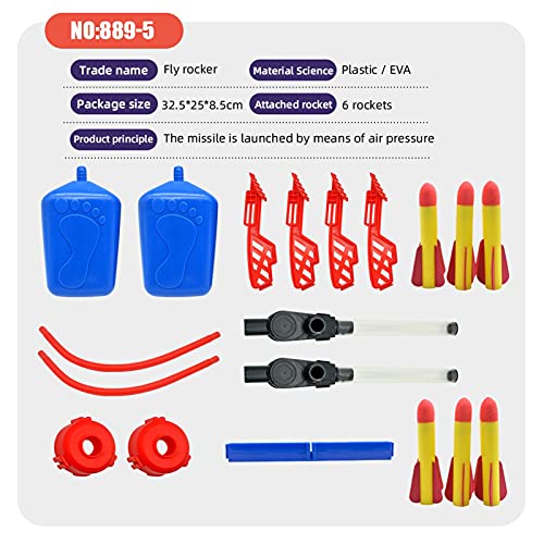 Runsmooth Juguete Lanzador De Cohetes De Aire 2 Pedales Y 6 Cohetes De Espuma Y 2 Lanzacohetes De Aire De Juguete Ideal para Jugar Al Aire Libre con Amigos En El Patio Trasero Y Los Parques