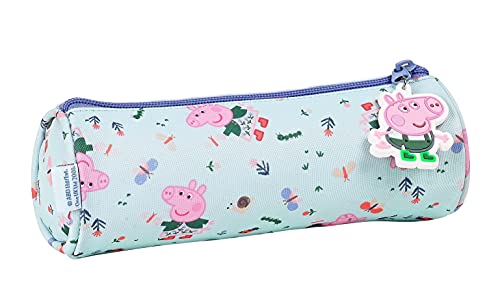 Safta Estuche Redondo Escolar de Peppa Pig Urban Farmer, 200x70 mm, Azul Claro/Multicolor