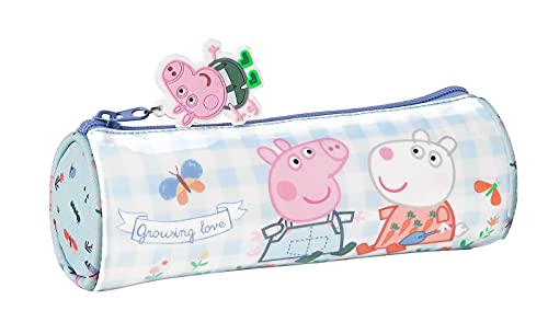 Safta Estuche Redondo Escolar de Peppa Pig Urban Farmer, 200x70 mm, Azul Claro/Multicolor