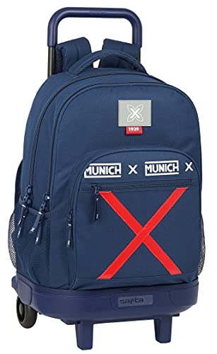 Safta Mochila Escolar con Carro Incluido y Espalda Acolchada de Munich Spike, 330x220x450 mm, Azul Marino