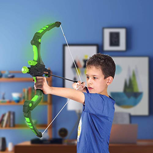 SainSmart Jr. Arcos y Flechas Niños, Tiro con Arco con 5 Flechas, Objetivos y Carcaj, Arco Nerf con Luces LED para Niño 6+ Años, Juguetes de Interior y Exterior, Verde