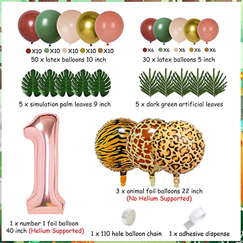 Salvaje una jungla decoraciones de cumpleaños niña boho salvaje un globo guirnalda arco kit sabio verde rubor rosado marrón con hojas de palma tropical para niños niñas safari animal baby baby shower