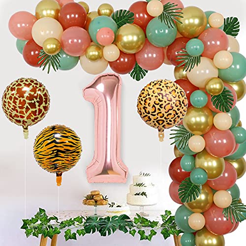 Salvaje una jungla decoraciones de cumpleaños niña boho salvaje un globo guirnalda arco kit sabio verde rubor rosado marrón con hojas de palma tropical para niños niñas safari animal baby baby shower