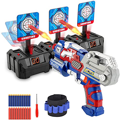 Samione Objetivo de Tiro Eléctrico Pistola para Nerf Restablecimiento Automático y Efectos Inteligentes de Sonido y Luz, con 1 Pistola, 20 Dardos de Espuma,Juego de Disparos Juguetes, Regalos niños