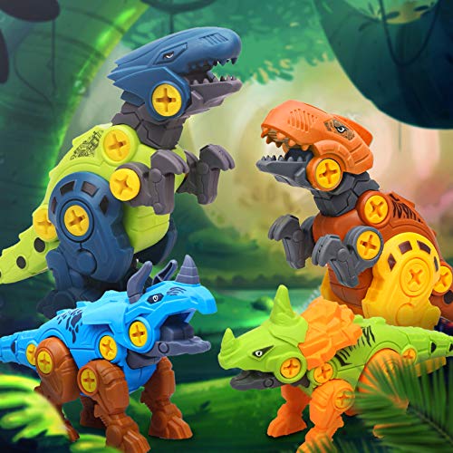 Sanlebi 4 Piezas Dinosaurios Juguetes con Taladro, Huevo de Dinosaurio Juegos de Construccion Animales Juguetes para Niños