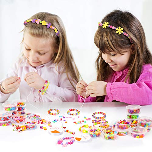 Sanlebi Niños Bricolaje Conjunto de Cuentas, 2000 PCS Abalorios para Hacer Pulseras Collares Anillos Kit Manualidades Juego de Hacer Bisuteria para Niñas