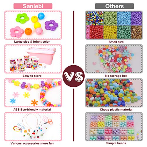 Sanlebi Niños Bricolaje Conjunto de Cuentas, 2000 PCS Abalorios para Hacer Pulseras Collares Anillos Kit Manualidades Juego de Hacer Bisuteria para Niñas