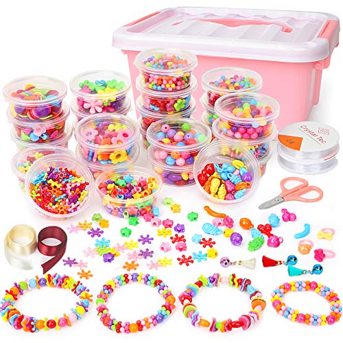 Sanlebi Niños Bricolaje Conjunto de Cuentas, 2000 PCS Abalorios para Hacer Pulseras Collares Anillos Kit Manualidades Juego de Hacer Bisuteria para Niñas