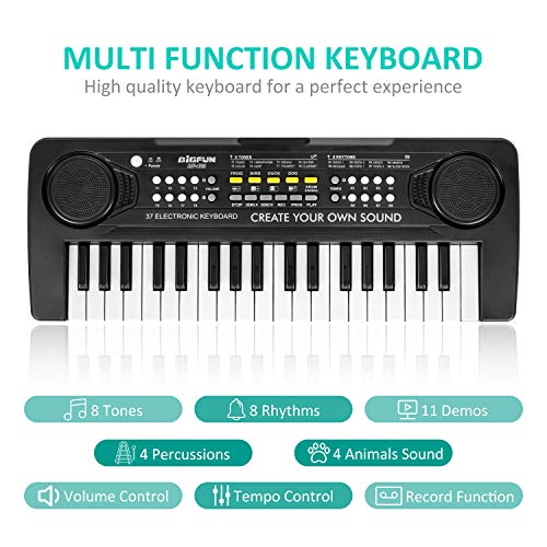 sanlinkee Teclado Piano Niños, 37 Teclas Electrónico Música Teclado Piano Mini Teclado Portátil Enseñanza Teclado Digital Juguete Educativo para Niña Chico Principiantes, Negro