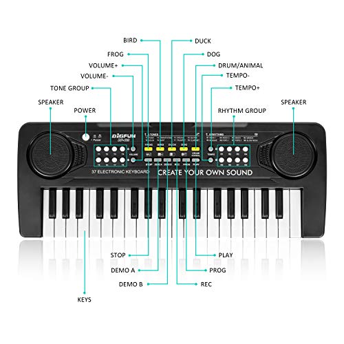 sanlinkee Teclado Piano Niños, 37 Teclas Electrónico Música Teclado Piano Mini Teclado Portátil Enseñanza Teclado Digital Juguete Educativo para Niña Chico Principiantes, Negro