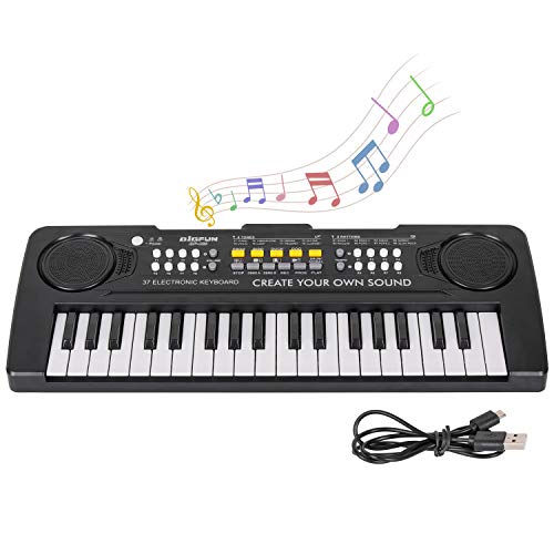 sanlinkee Teclado Piano Niños, 37 Teclas Electrónico Música Teclado Piano Mini Teclado Portátil Enseñanza Teclado Digital Juguete Educativo para Niña Chico Principiantes, Negro