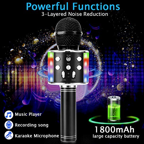 SaponinTree Microfono Inalámbrico Karaoke, Micrófono Karaoke Bluetooth Portátil con Altavoz con Luces de Baile LED para Canta Partido Musica Reproductor