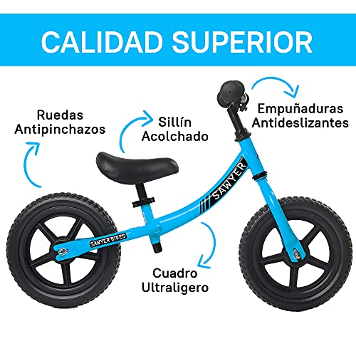 Sawyer - Bicicleta Sin Pedales Ultraligera - Niños 2, 3, 4 y 5 años (Azul)