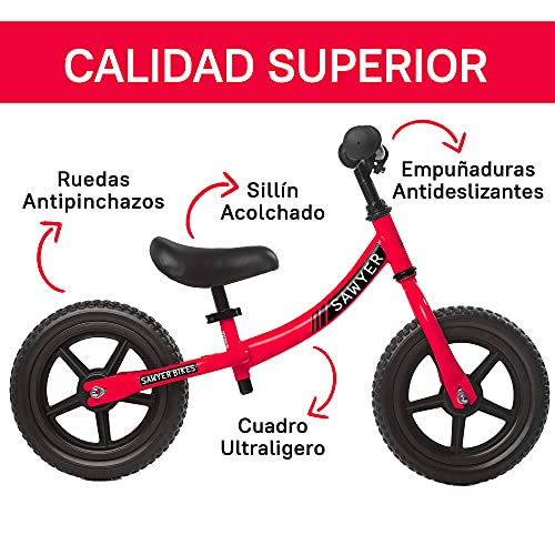 Sawyer - Bicicleta Sin Pedales Ultraligera - Niños 2, 3, 4 y 5 años (Rojo)