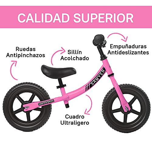 Sawyer - Bicicleta Sin Pedales Ultraligera - Niños 2, 3, 4 y 5 años (Rosa)