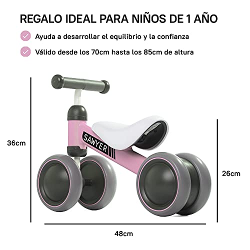 Sawyer - Correpasillos / Bicicleta Sin Pedales - Regalo para Niños 10 a 24 Meses / Juguetes Bebe 1 Año (Rosa)