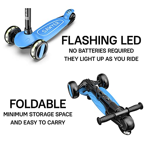 Sawyer - Patinete Ajustable Ruedas LED - Niños 2 a 8 Años (Azul)