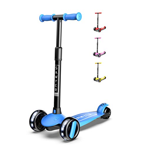 Sawyer - Patinete Ajustable Ruedas LED - Niños 2 a 8 Años (Azul)