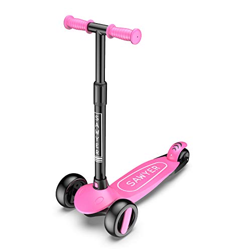 Sawyer - Patinete Ajustable Ruedas LED - Niños 2 a 8 Años (Rosa)