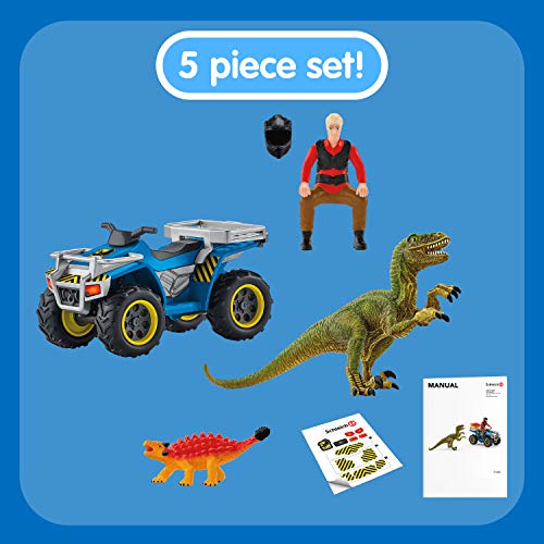 Schleich 41466 Juego de dinosaurios - Escapa en un quad del Velociraptor, juguetes para más de 4 años