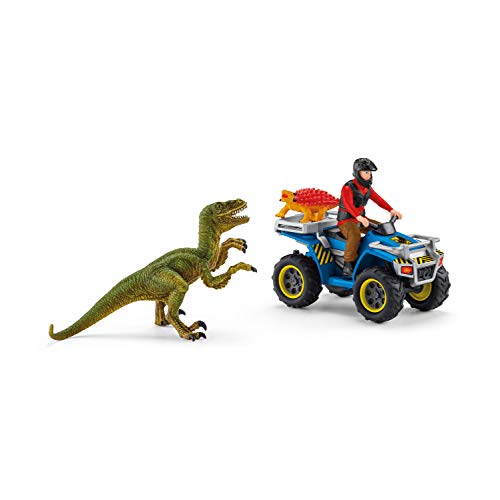 Schleich 41466 Juego de dinosaurios - Escapa en un quad del Velociraptor, juguetes para más de 4 años