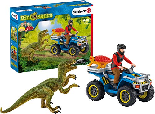 Schleich 41466 Juego de dinosaurios - Escapa en un quad del Velociraptor, juguetes para más de 4 años