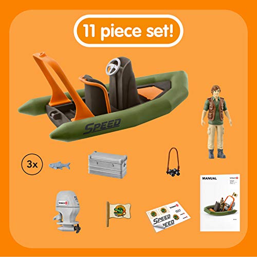 Schleich- Colección Wild Life Set de Figuras de Bote Neumático con Ranger (42352)